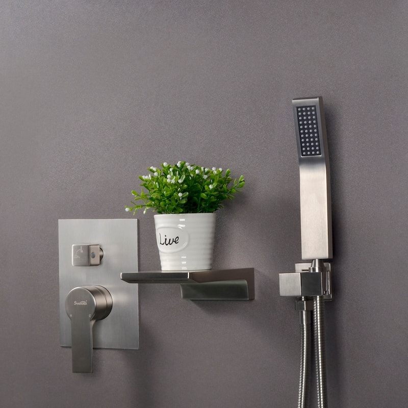 Clihome Waterfall Wall Mounted Bathtub Faucet with Hand Shower