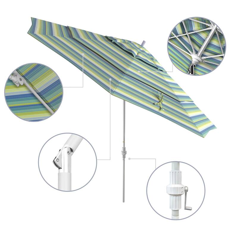 California Umbrella 11' Rd. Alum/Fiberglass Rib Patio Umb,Crank Lift/Collar Tilt, Dbl Wind Vent, White Finish, Sunbrella Fabric
