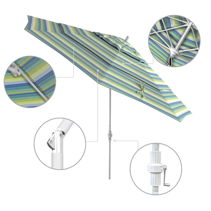 California Umbrella 11' Sun Master Patio Umbrella White Aluminum Pole Fiberglass Ribs Crank Lift Tilt Sunbrella Pacific Blue