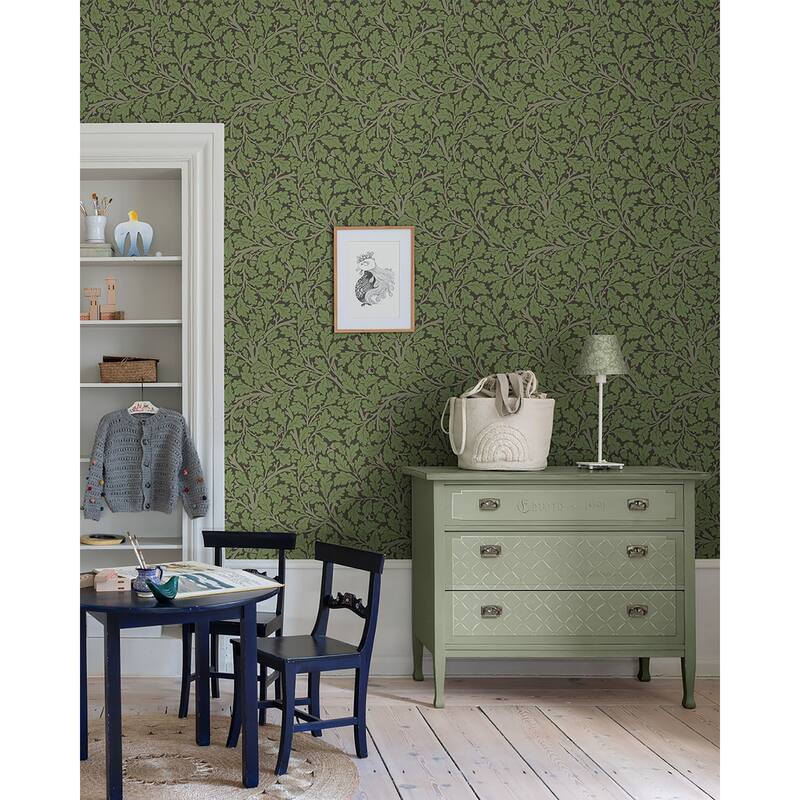 A-Street Prints Oak Tree Black Leaf Wallpaper