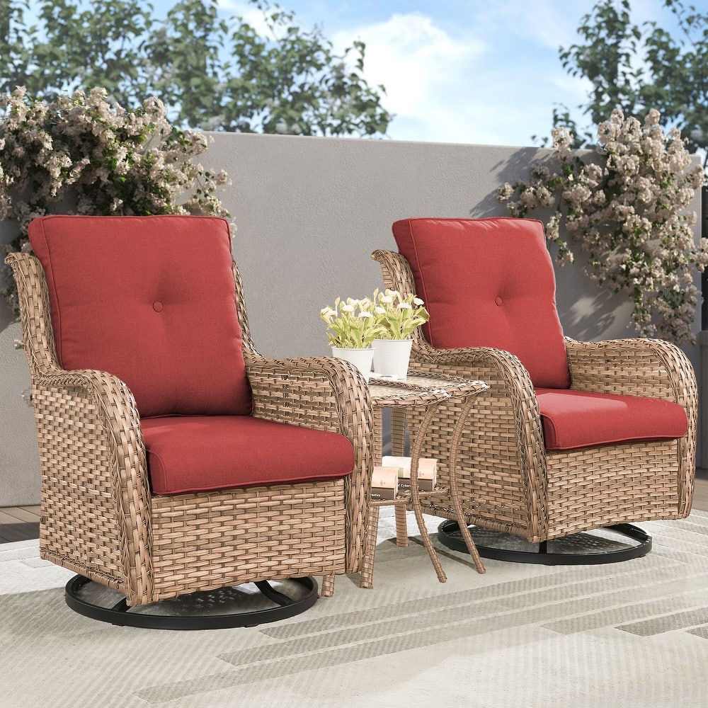 Gymojoy 3-Piece Rattan Wicker Rocking Swivel Chair Set with Table