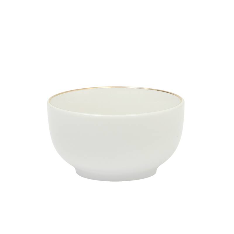 Gibson Home Ogalla 30 Piece Plates, Bowls, & Mugs Dinnerware Set - Service for 6 - White Porcelain W/ Gold Band