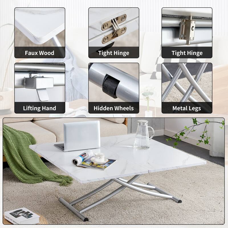Modern minimalist multifunctional lift table with silver metal legs