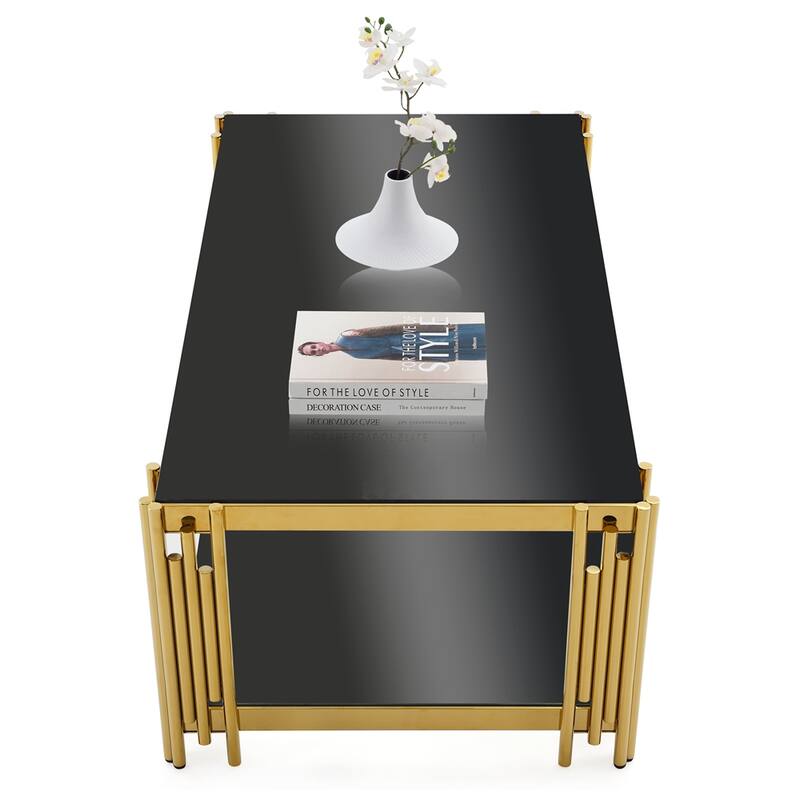 48" Wide Rectangular Coffee Table with Black Tempered Glass Top