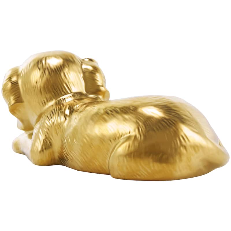 Silver or Gold Ceramic Laying Dog Sculpture with Matte Finish