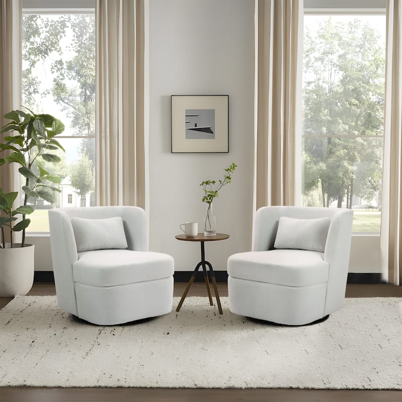 Swivel Upholstered Accent chair With pillow - Linen - Beige/Linen/2 Set
