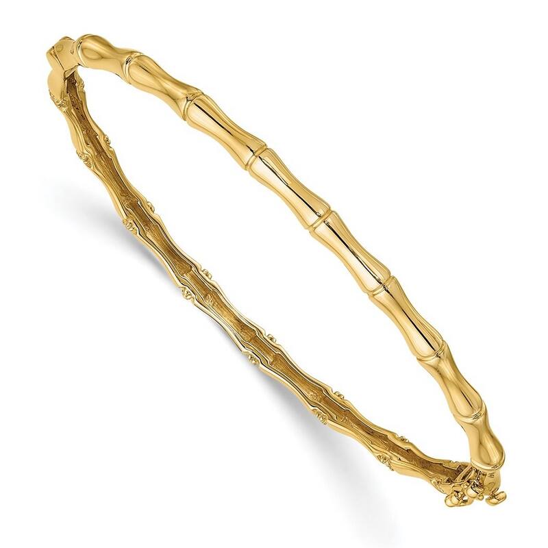 Curata 14k Bamboo Design Diamond Cuff Stackable Bangle Bracelet