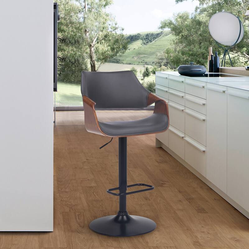 Aspen Adjustable Swivel Bar Stool - Gray, Walnut and Black