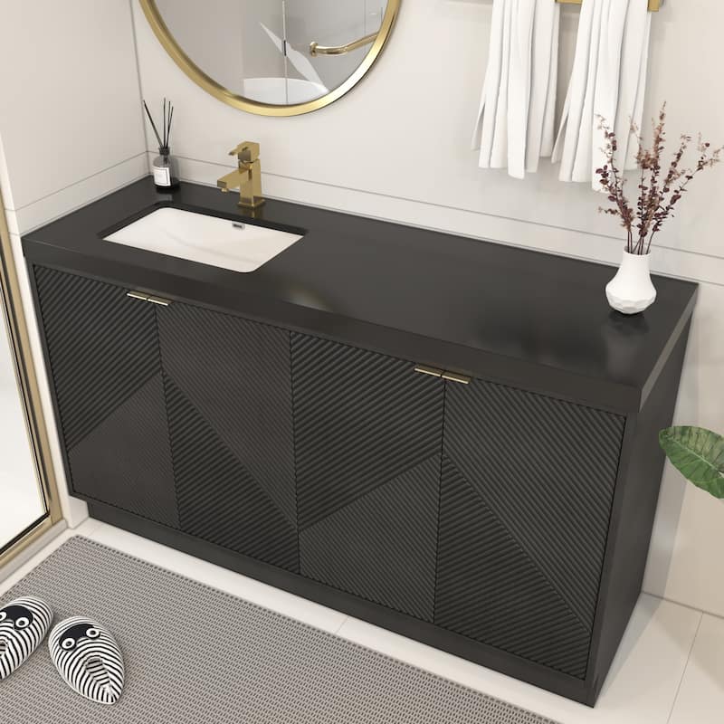 Milano 60" Freestanding Bathroom Vanity with Left Black Acrylic Sink