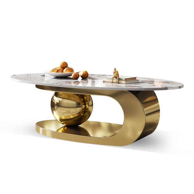49.2 Inches Oval Faux Marble Coffee Table for Living Room