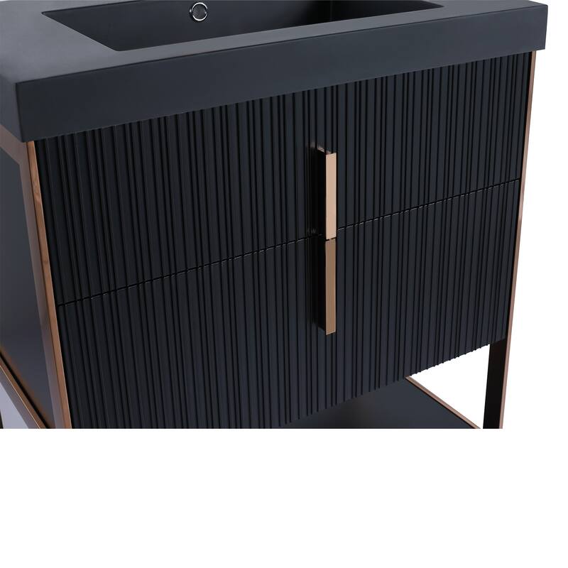 Fine Fixtures Serenity Modern Bathroom Vanity with Black Gel Acrylic Top