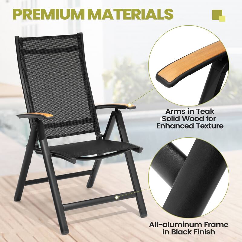11-Piece Set Outdoor Aluminum Dining Table with Umbrella Hole and Foldable Chairs