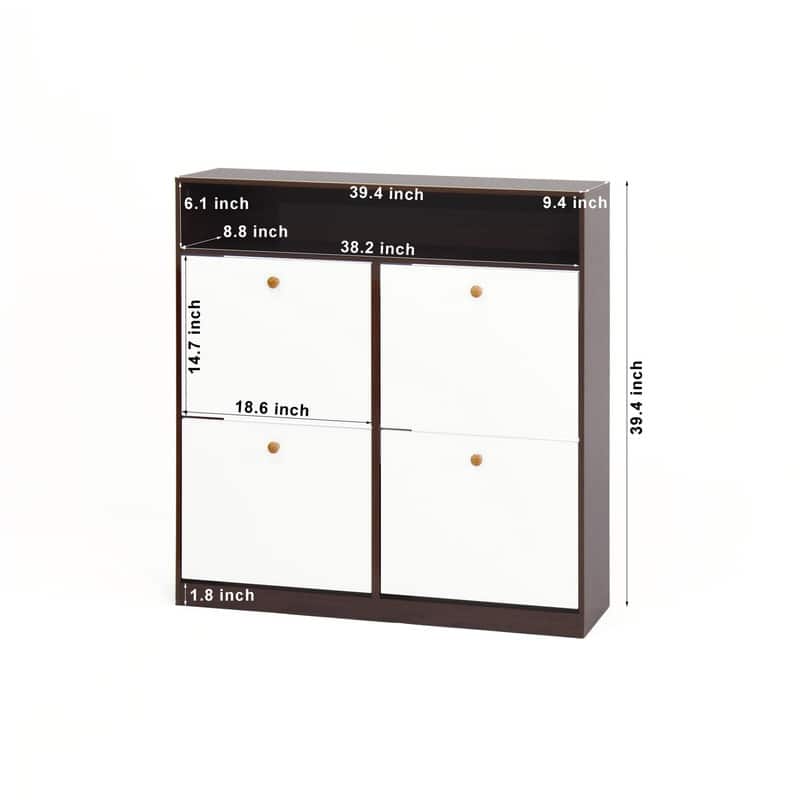 Slim 4-Door Flip Shoe Cabinet with Top Shelf & Anti-Tip Safety Feature