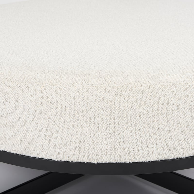 Amelia Cream Boucle Fabric with Black Metal Frame Round Ottoman