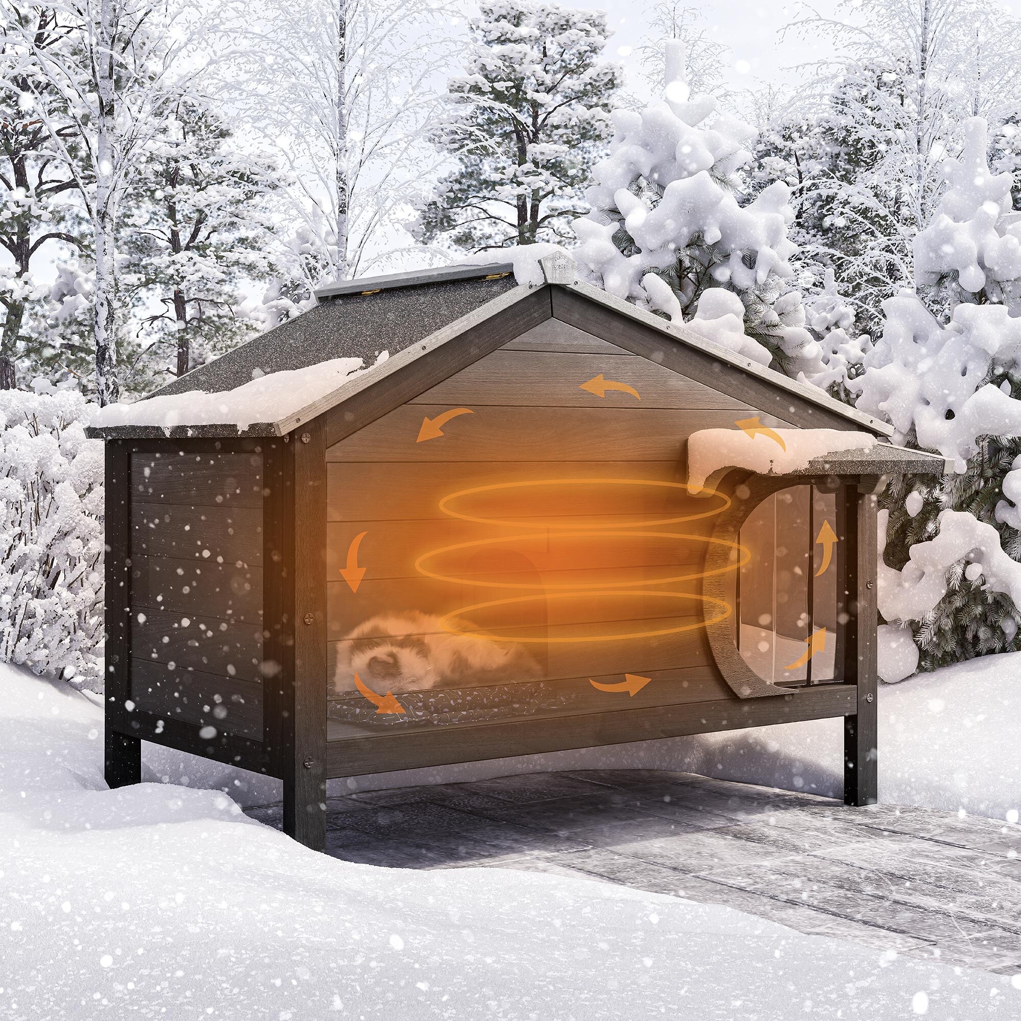 BELLEZE Outdoor Insulated Wooden Cat House Soft Foam Insulation
