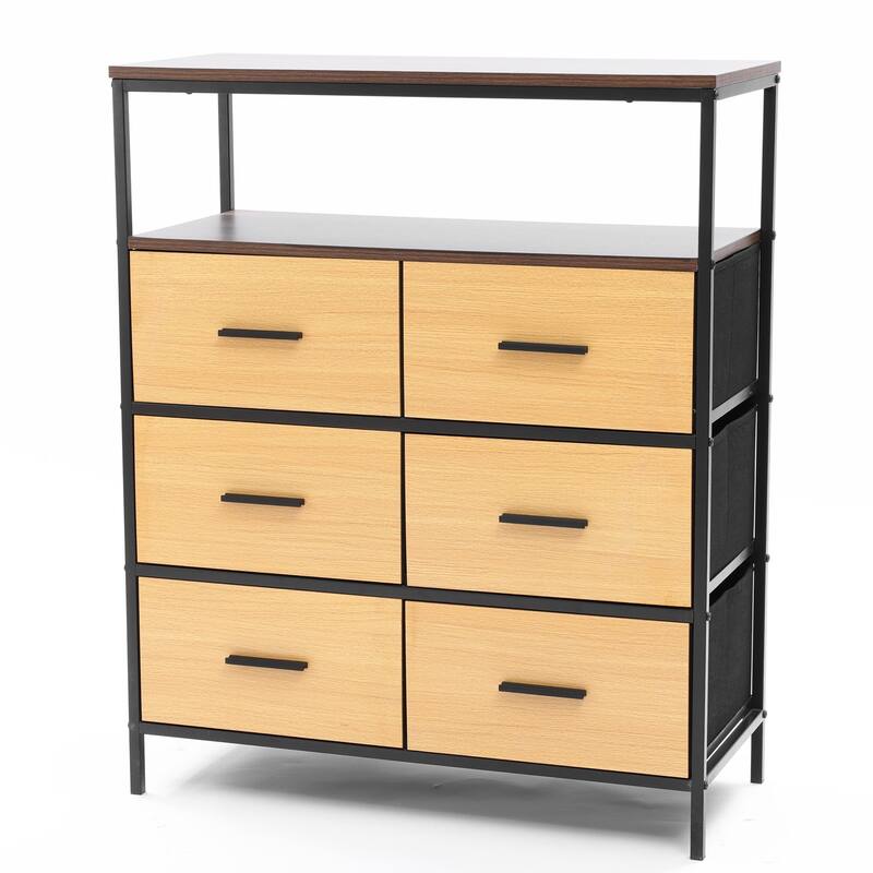 Black and Brown Manufactured Wood 6-Drawer 1-Shelf Accent Chest