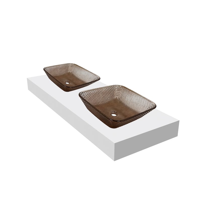 Decorative 16" Square Crystal Vessel Sinks With White Base