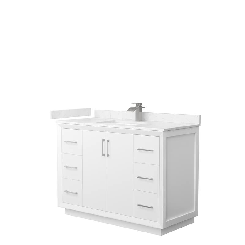 Strada 48-Inch Single Vanity Set, Cultured Marble Top - White, Nickel Trim, Carrara Cultured Marble Top