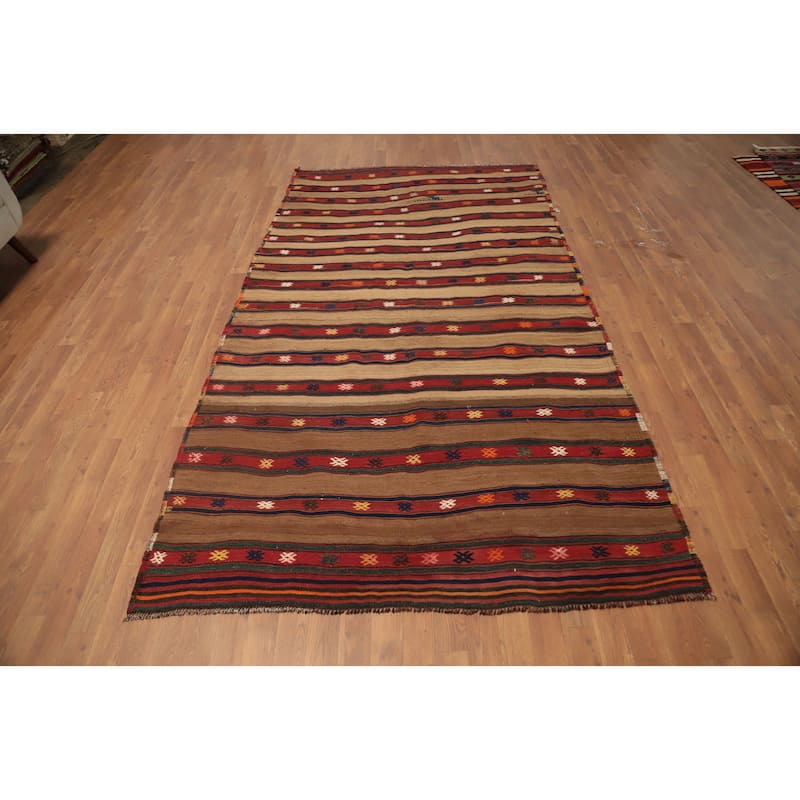 Hand Woven Oriental 100% Wool Carpet Southwestern Tribal Multi-Colored Kilim Area Rug - 9' 6'' X 5' 2''
