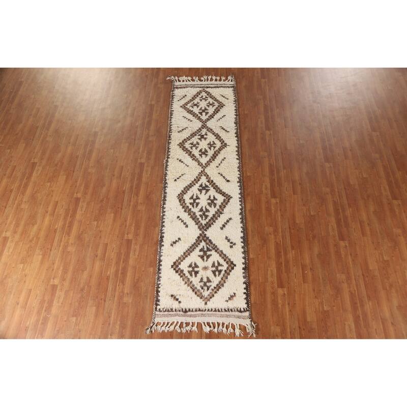 Geometric Anatolian Runner Rug Handmade Wool Carpet - 2'11"x 10'8"