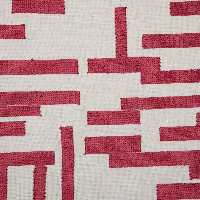 Handwoven Abstract Embroidered Square Throw Pillow - 20" - Red and Cream