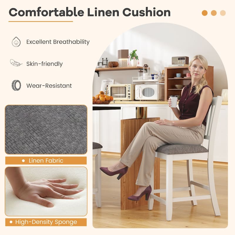 Gymax Rubber Wooden Bar Stools Set of 2 w/ Ergonomic Back Comfortable