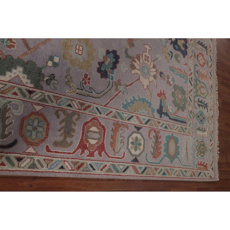 Floral Purple Oushak Area Rug Handmade Wool Carpet - 8'1"x 9'11"