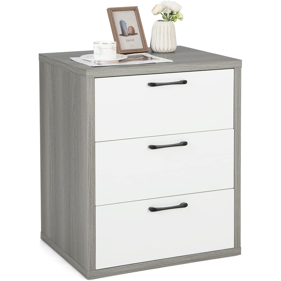 26 inch Tall 3 Drawer Wood Dresser with Storage, Gray Grain, Nightstand for Living Room, Bedroom, Hallway, Entryway