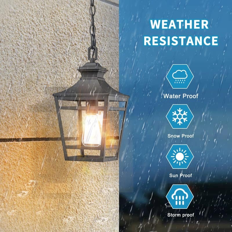 Farmhouse Black Outdoor Pendant Light - 14.5" Clear Glass Hanging Fixture, E26 Socket for Porch, Patio & Entryway (1-Pack)