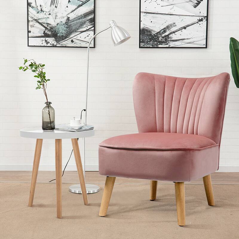 Gymax 2pcs Accent Chairs & End Table Set Armless Velvet Sofa & Round - See Details