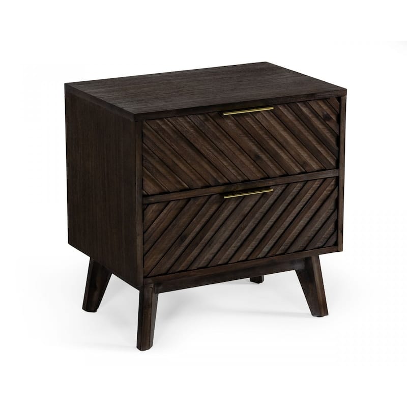 Modern 2-Drawer Nightstand Soft Close Glides Acacia Wood and MDF Dark Brown Bedroom Table