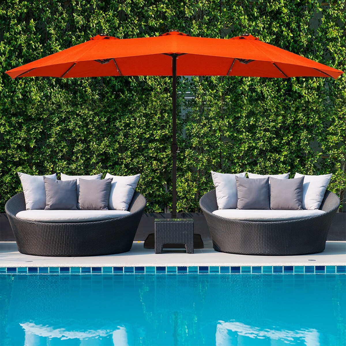 Shop Black Friday Deals On Costway 15ft Patio Double Sided Solar Led Market Umbrella Crank Base Overstock 30638324
