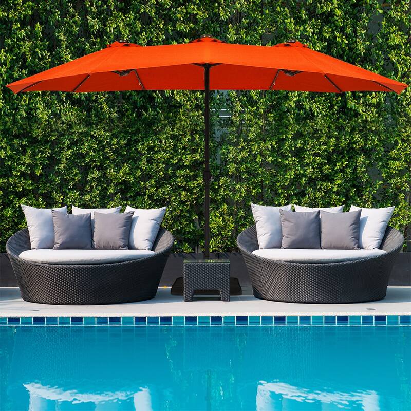Costway 15Ft Patio Double-Sided Solar LED Market Umbrella Crank Base