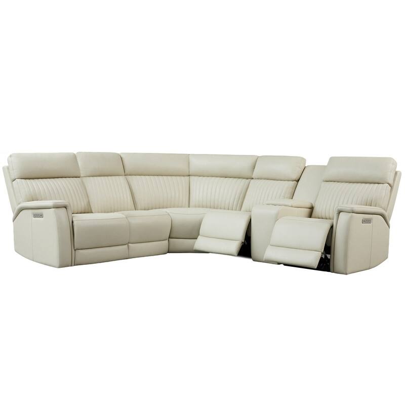 Genuine Leather Power Recliner Sectional Sofa with Console, Ajustable Headrest, USB&USB-C Port, 1 Power Armlesschair