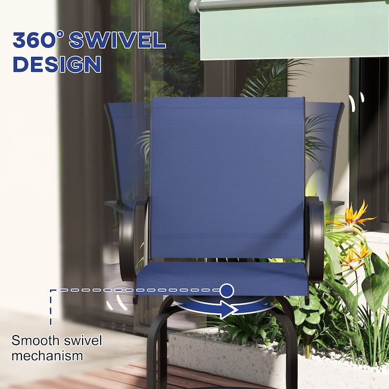 Outsunny Outdoor Bar Stools Set of 2 with Armrests, 360° Swivel Bar Height Patio Chairs with High-density Mesh Fabric, Steel