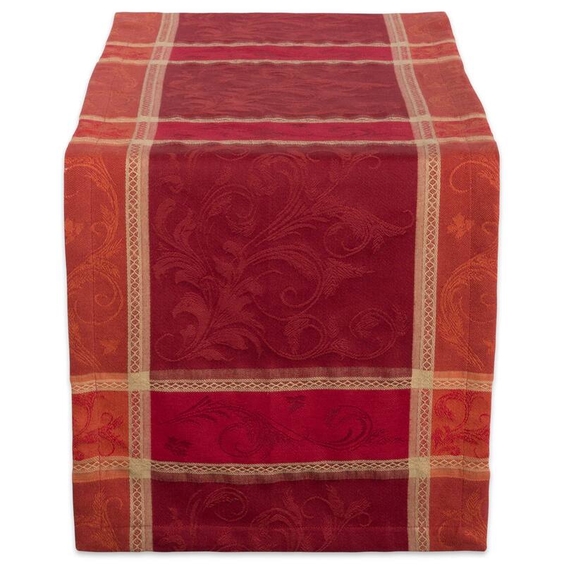 Checkered and Damask Cotton Table Runner - 72" - Red and Orange