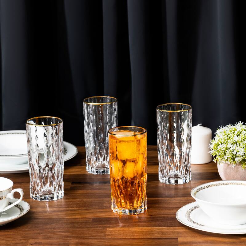 Lorren Home Trends Marilyn Gold High Ball Tumblers, Set of 4