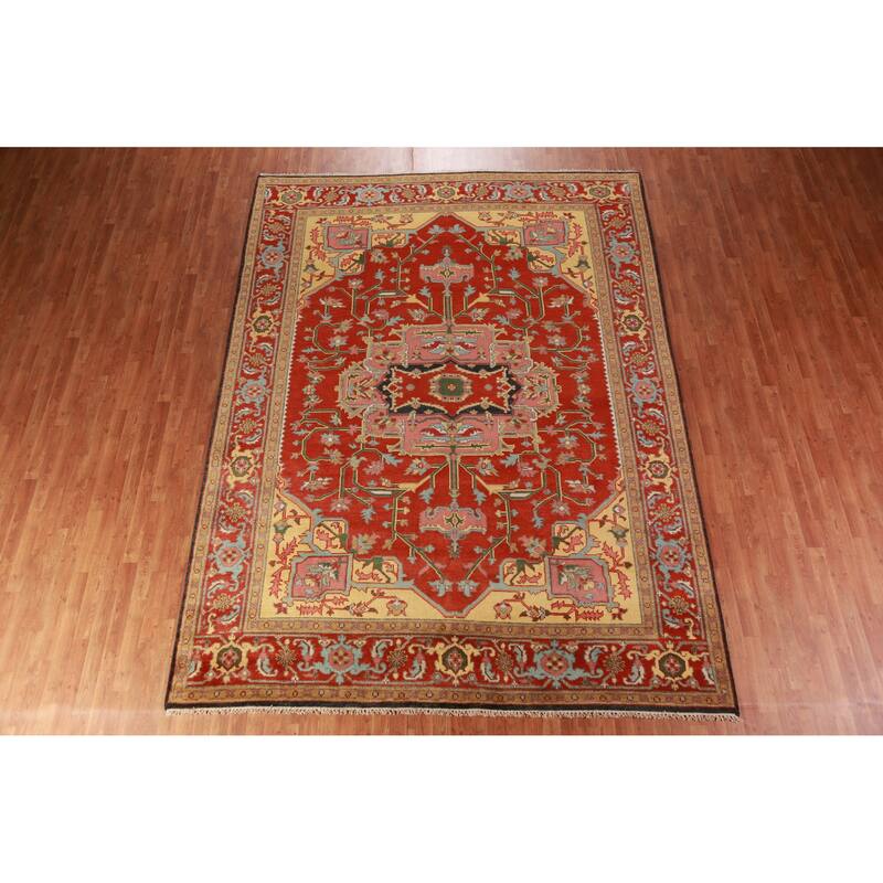 Geometric Heriz Serapi Oriental Area Rug Handmade Red Wool Carpet - 8'10" x 11'10"