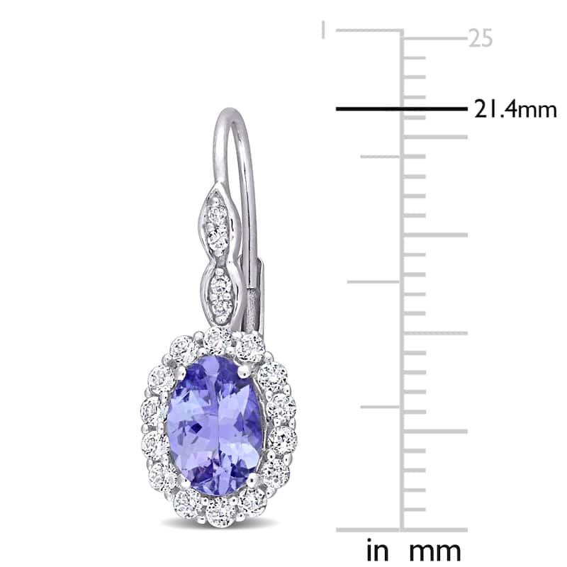 Miadora 14k White Gold Oval-cut Tanzanite White Topaz & Diamond Accent Halo Leverback Drop Earrings