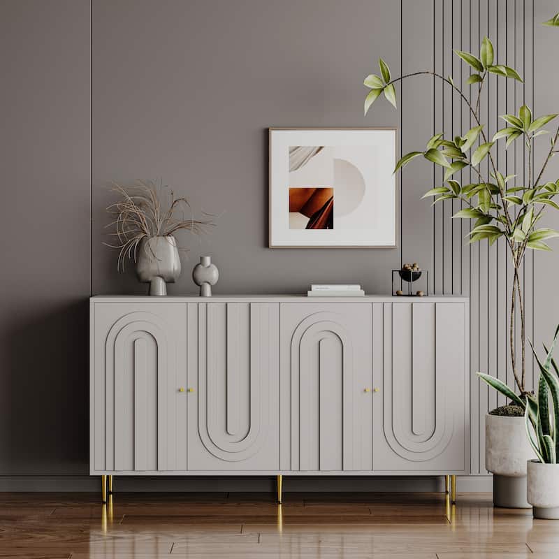 Modern Wooden Adjustable Partition Dining Cabinet - Gray