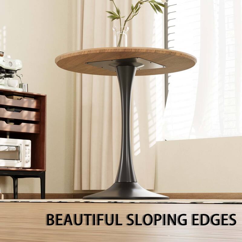 31.5 " MDF round dining table, tulip dining table, and 2 artificial leather decorative chairs with black metal legs