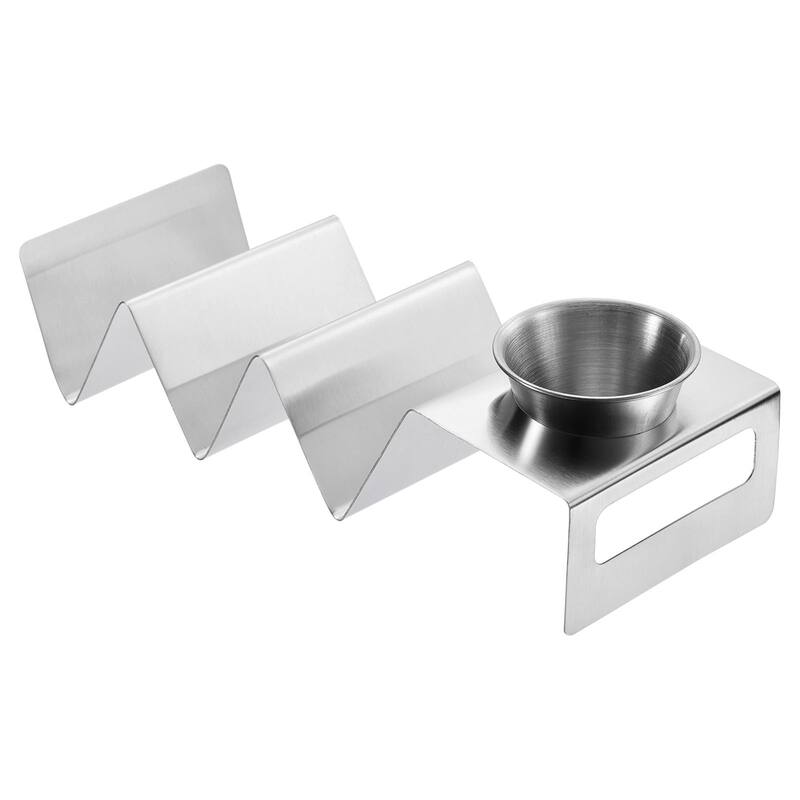 Stainless Steel Taco Holder with Condiment Cup, Holds Up to 3 Taco - Silver
