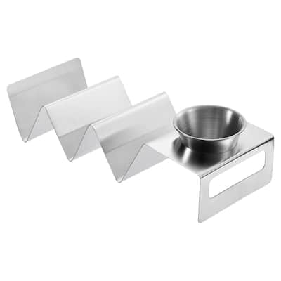 Stainless Steel Taco Holder with Condiment Cup, Holds Up to 3 Taco - Silver