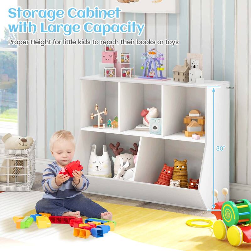 Costway 5-Cubby Kids Toy Storage Organizer Wooden Bookshelf Display - See Details