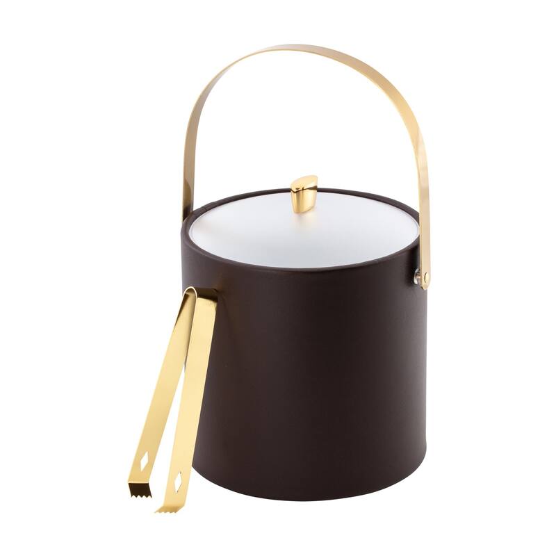 ARC 3qt Ice Bucket & Ice Tong w/ Acrylic Cover, Gold Arc Knob & Handle - 8' x 11' - Brown