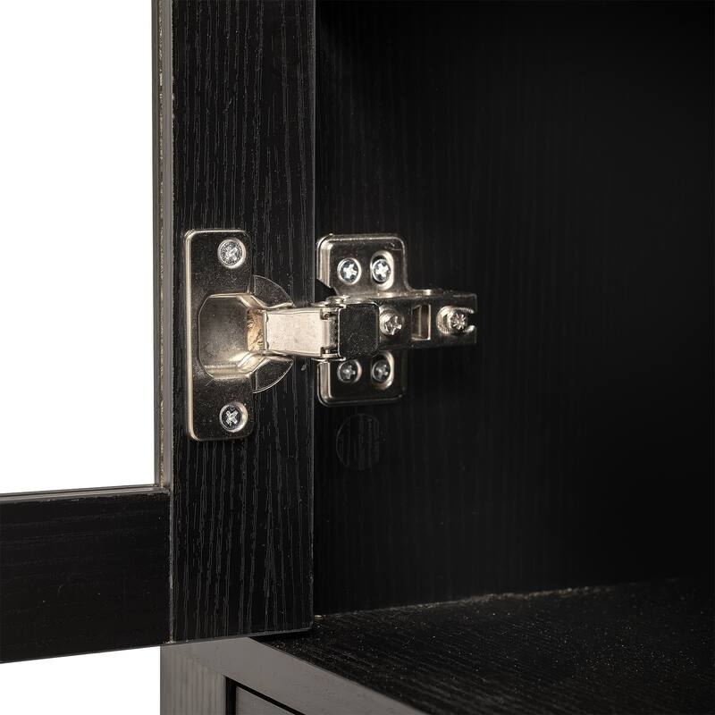 71" Fluted Tall Pantry Cabinet with Arched Glass Door, Hidden Drawer, Wood Display Storage Cabinet with Adjustable Shelves