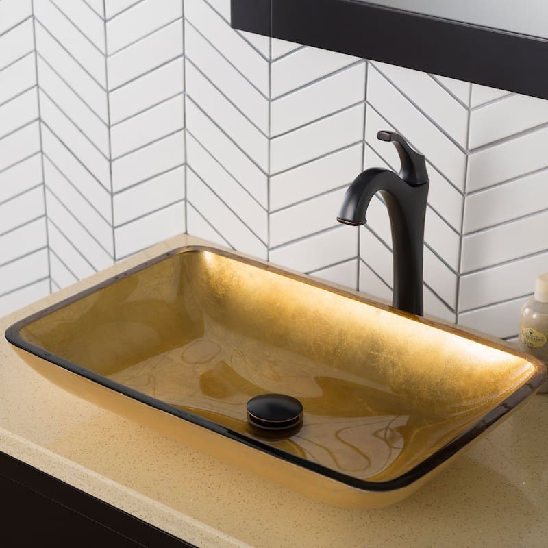 Kraus Arlo & Glass 21-7/8" Glass Vessel Bathroom Sink with 1.2 GPM