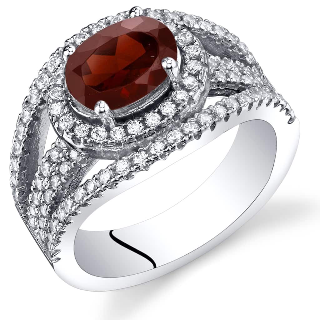 Oravo Sterling Silver 1.5 ct Garnet Halo Ring