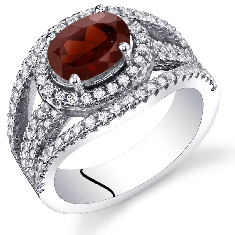 Oravo Sterling Silver 1.5 ct Garnet Halo Ring