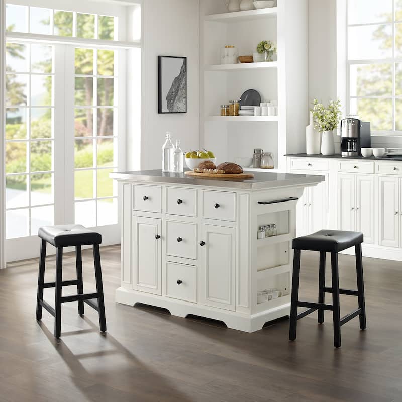 Crosley Julia Island with Upholstered Saddle Stools - 51"d x 50"w x 36"h